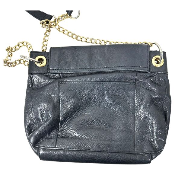 Cynthia Rowley Black Leather Gold Chain Crossbody Purse - Picture 3 of 4